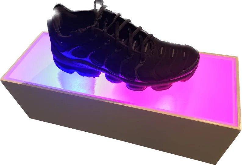 Pedestal, Table top and lighted - 20x7.5x6.5”H - Dual RGB LED WiFi bulbs pre-installed - handmade, Art Display Pedestal