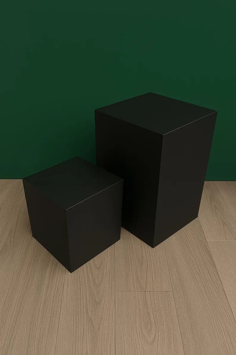 12", 14" or 16" Heavy Duty Display Posing Cube Pedestal Stand Riser Pillar Column in Black - 200 lb. capacity