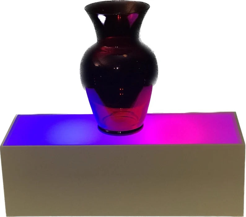Pedestal, Table top and lighted - 20x7.5x6.5”H - Dual RGB LED WiFi bulbs pre-installed - handmade, Art Display Pedestal