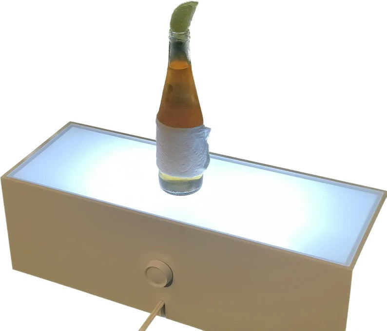 Pedestal, Table top and lighted - 20x7.5x6.5”H - Dual RGB LED WiFi bulbs pre-installed - handmade, Art Display Pedestal